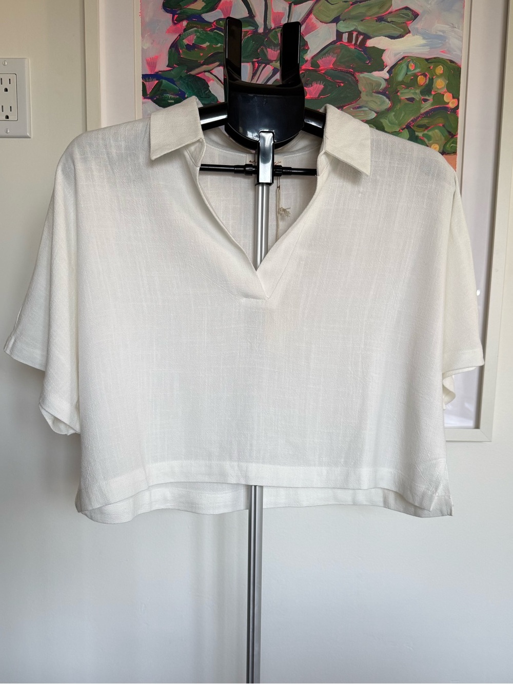 NWT Allie Rose Ivory Linen Blend Collared Crop Top Size Small - Picture 3 of 11